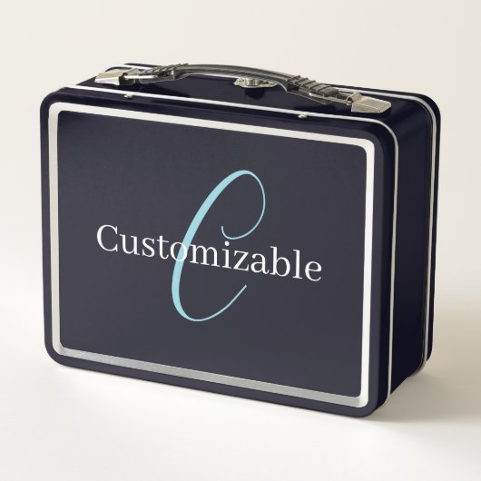 Lunch Box Monographie de script cursive modifiable noir bleu (Dos)