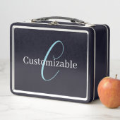 Lunch Box Monographie de script cursive modifiable noir bleu (En situation)