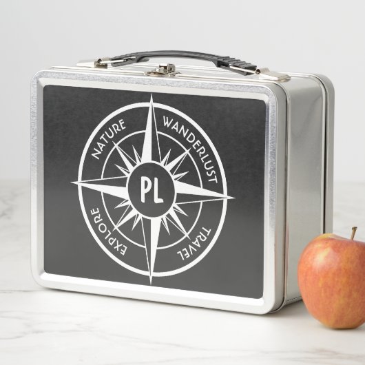 Lunch Box Monographie d'emblème de compas noir et blanc (En situation)