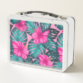 Lunch Box Monstera Feuilles et Hibiscus, Turquoise et rose (Dos)