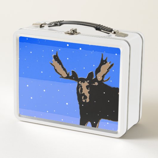 Lunch Box Moose en hiver - Art original de la faune (Devant)