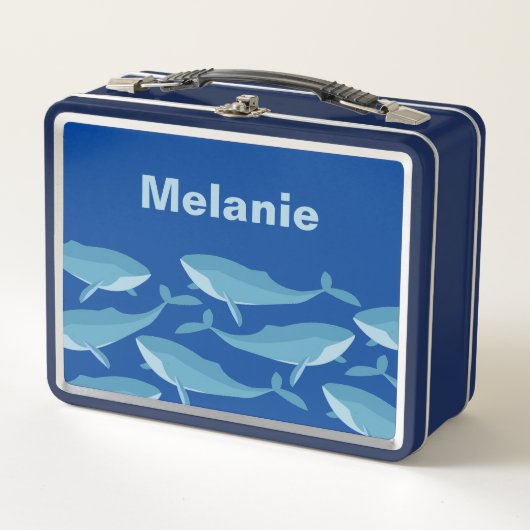 Lunch Box Morceau de baleines nager bleu foncé Personnalisé (Devant)
