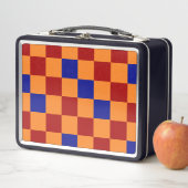 Lunch Box Motif à carreaux rouge orange et bleu  (En situation)