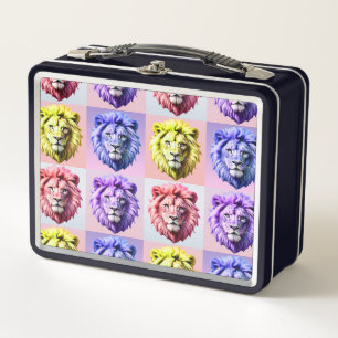 Lunch Box Motif à carreaux tête de lion couleur pastel doux