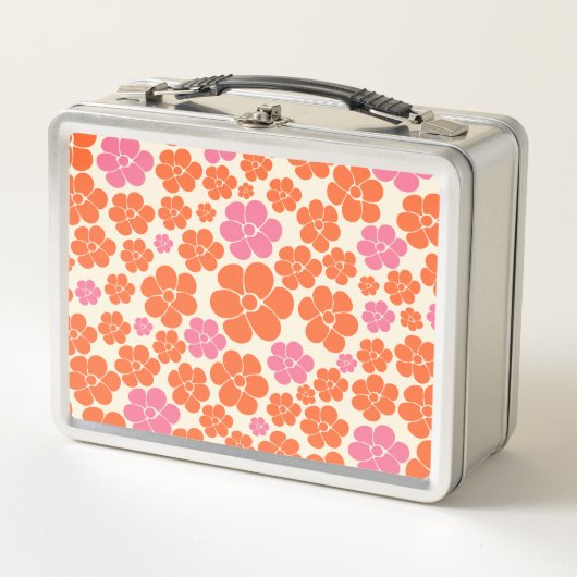 Lunch Box Motif à fleurs - rose, orange et crème (Devant)