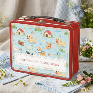Lunch Box Motif Chiots Mignons Rouge Lumière Bleu MH26