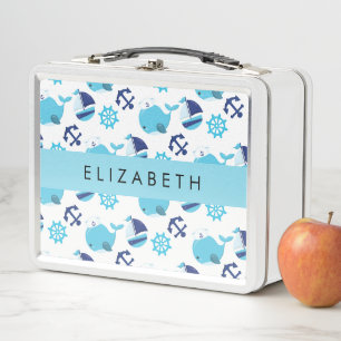 Lunch Box Motif De Baleines, Baleines Bleues, Votre Nom