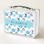 Lunch Box Motif De Baleines, Baleines Bleues, Votre Nom (Dos)