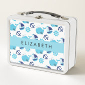 Lunch Box Motif De Baleines, Baleines Bleues, Votre Nom (Devant)