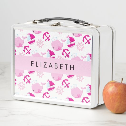 Lunch Box Motif De Baleines, Baleines Roses, Votre Nom (En situation)
