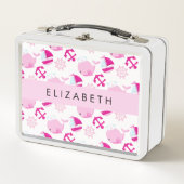 Lunch Box Motif De Baleines, Baleines Roses, Votre Nom (Devant)