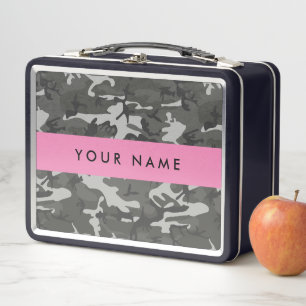 Lunch Box Motif de camouflage gris, Votre nom, Personnaliser