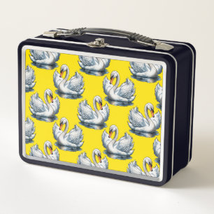 Lunch Box Motif de cygnes sur fond jaune
