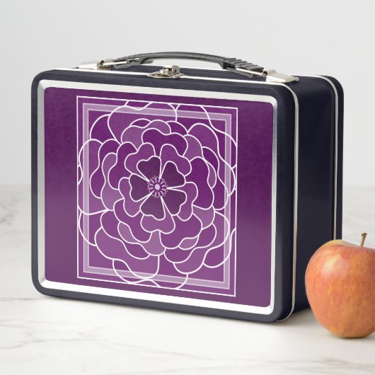 Lunch Box Motif de fleurs abstraites violet foncé (En situation)