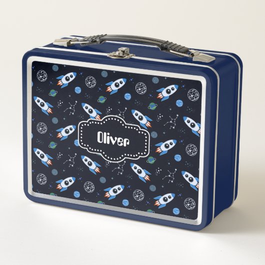 Lunch Box Motif de fusée à nom personnalisé (Devant)