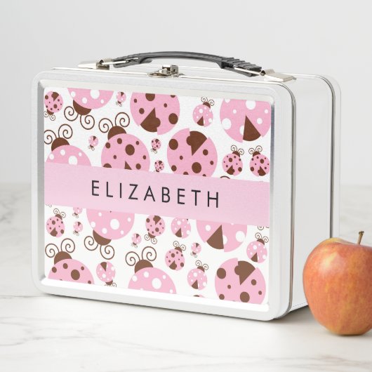 Lunch Box Motif De Ladybugs, Ladybugs Rose, Votre Nom (En situation)