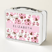 Lunch Box Motif De Ladybugs, Ladybugs Rose, Votre Nom (Dos)