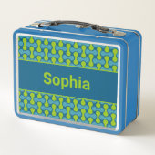 Lunch Box Motif de lien rétro moderne en bleu et vert (Dos)