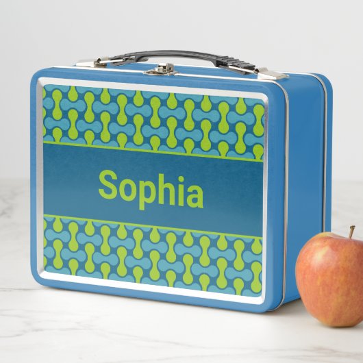 Lunch Box Motif de lien rétro moderne en bleu et vert (En situation)