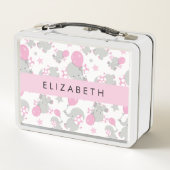 Lunch Box Motif D'Eléphants, Eléphants Mignons, Votre Nom (Dos)