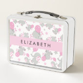 Lunch Box Motif D'Eléphants, Eléphants Mignons, Votre Nom (Devant)