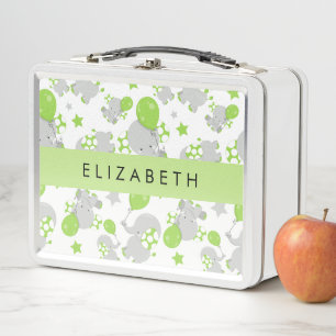 Lunch Box Motif D'Eléphants, Eléphants Mignons, Votre Nom