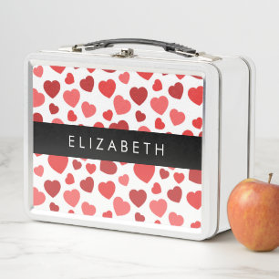 Lunch Box Motif Des Coeurs, Coeurs Rouges, Votre Nom