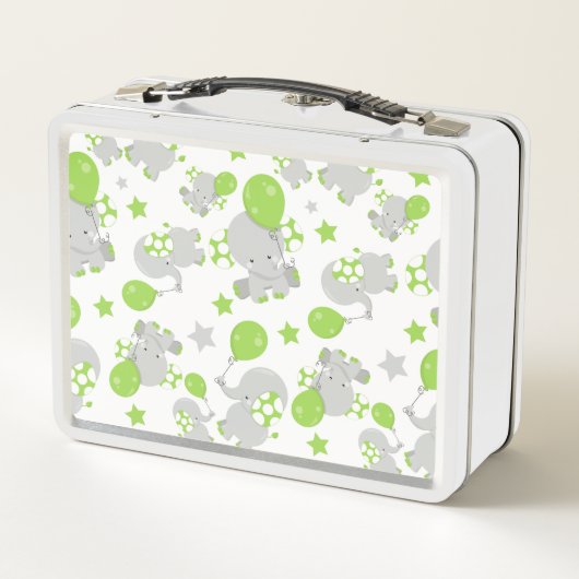 Lunch Box Motif Des Eléphants, Eléphants Mignons - Grey Vert (Dos)