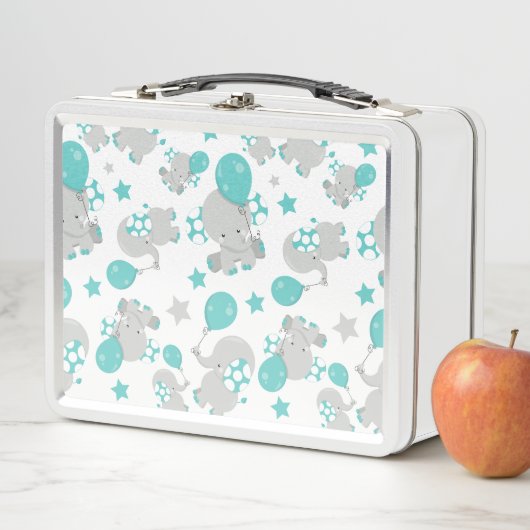 Lunch Box Motif Des Eléphants, Eléphants Mignons - Gris Bleu (En situation)