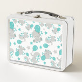 Lunch Box Motif Des Eléphants, Eléphants Mignons - Gris Bleu (Devant)