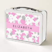 Lunch Box Motif Des Eléphants Roses, Étoiles, Votre Nom (Dos)