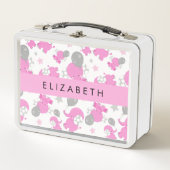 Lunch Box Motif Des Eléphants Roses, Étoiles, Votre Nom (Devant)