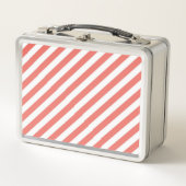 Lunch Box Motif diagonal de bandes roses et blanches (Devant)