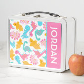 Lunch Box Motif Dinosaur rose et Turquoise (En situation)