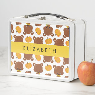 Lunch Box Motif D'Ours, Mignons Ours, Citrouille, Votre Nom