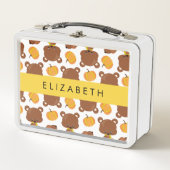 Lunch Box Motif D'Ours, Mignons Ours, Citrouille, Votre Nom (Devant)