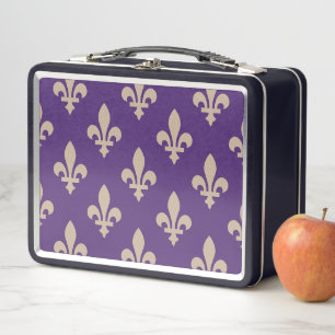 Lunch Box Motif Fleur de Lis, Crème Royale Française sur Fon