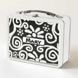 Lunch Box Motif Floral Blanc Noir