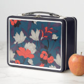Lunch Box Motif floral bleu et rouge élégant (En situation)