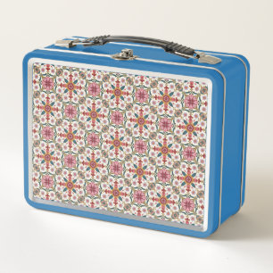Lunch Box Motif floral boho en rouge, rose et sarcelle