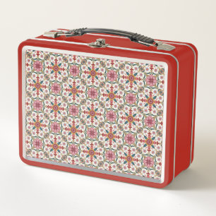 Lunch Box Motif floral boho en rouge, rose et sarcelle