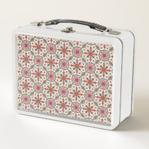 Lunch Box Motif floral boho en rouge, rose et sarcelle