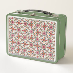Lunch Box Motif floral boho en rouge, rose et sarcelle