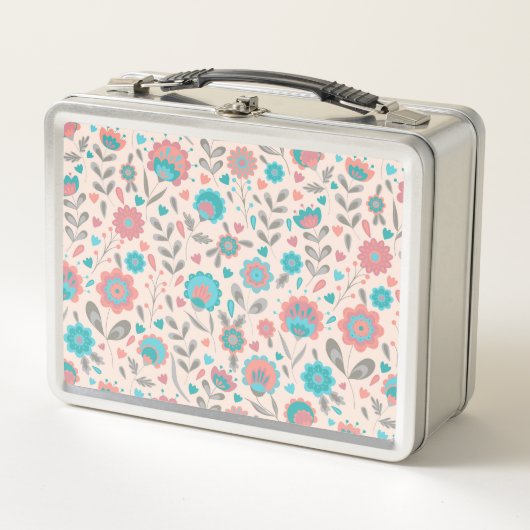 Lunch Box Motif floral d'art populaire turquoise et de (Devant)