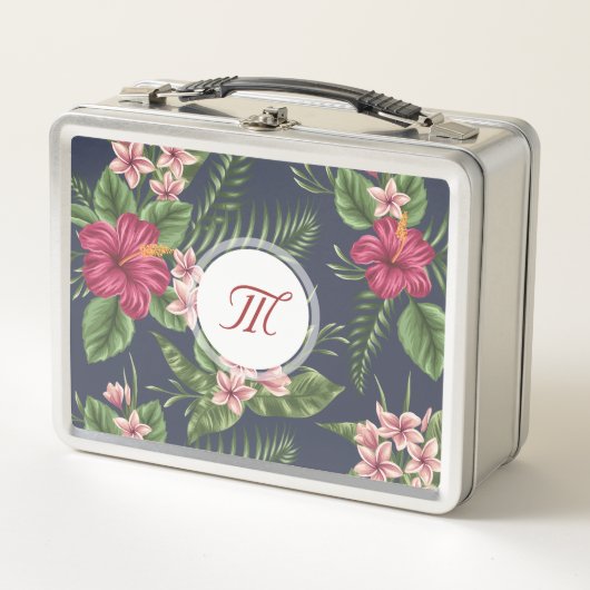 Lunch Box Motif floral Hibiscus Monogramme Boîte à lunch mét (Devant)