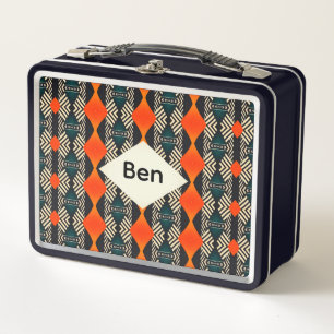 Lunch Box Motif géométrique ethnique noir blanc et orange