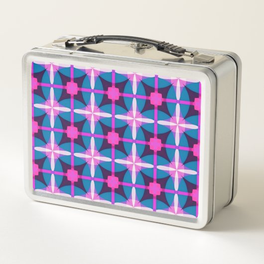 Lunch Box Motif géométrique rétro en rose, violet et bleu | (Dos)