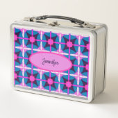 Lunch Box Motif géométrique rétro en rose, violet et bleu | (Devant)