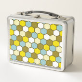 Lunch Box Motif hexagonal en jaune, vert et bleu (Devant)