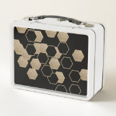 Lunch Box motif hexagone élégant géométrique noir et or (Dos)